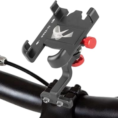 Telefoonhouder Fiets - Aluminium - 360 Graden Draaibaar - Voor- en Achterwaarts Verstelbaar - Geschikt voor Fiets en E-bike - Fiets Accessoires （Stuurmodel, zwart）