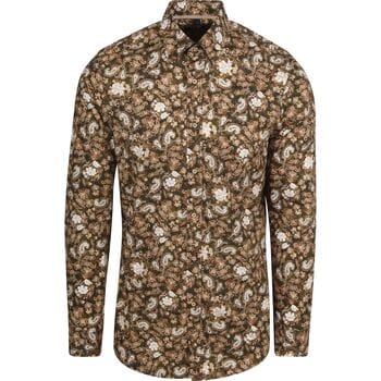 Suitable Overhemd Paisley Groen Beige - Maat XXL - Heren - Casual Shirt