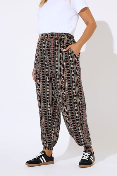 Yours Zwarte Harembroek Met Bloemen Paisleymanchetten Size 54-56
