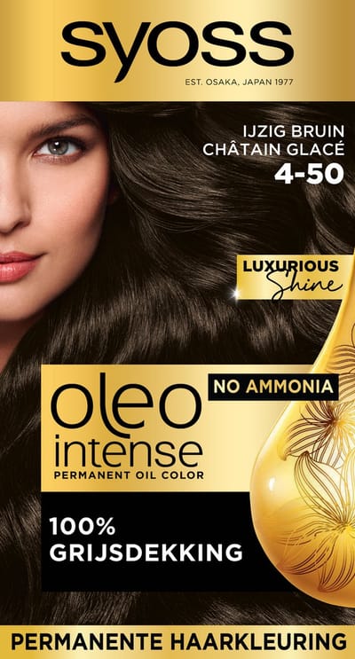 Syoss Oleo Intense 4-50 Haarverf - IJzig Bruin - Permanente Haarkleuring - Ammoniakvrij - Met Voedende Oliën - 100% Grijsdekking - Langdurige Kleur - 1 stuk