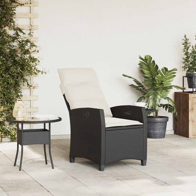 vidaXL - Verstelbare - tuinstoel - met - bijzettafel - poly - rattan - zwart