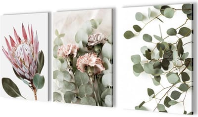 Muur schilderijenset - Bloemen planten prints - Woonkamer decoratie - Volledig klaar om op te hangen - 3x 30x40 cm