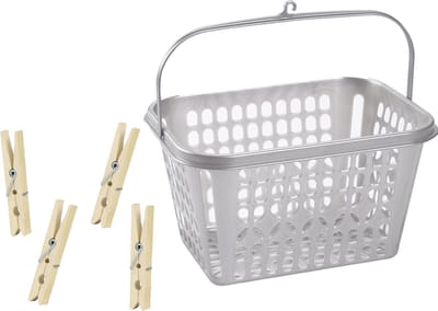 Wasknijper mandje/bakje - zilver - inclusief 48x wasknijpers - hout