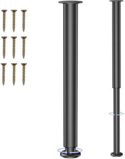 Meubelpoten, verstelbaar, 42-70 cm, meubelpoten, in hoogte verstelbaar, zwart, metaal, rond, voor kastpoten, meubels, bank, nachtkastje, stelpoten