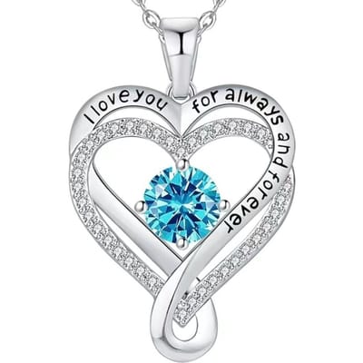 Lumici® Exclusive | Hart In Hart Ketting V3 - Zilveren Hartjes Ketting - S925 Sterling Zilver - Lichtblauwe CZ Kubieke Zirconia - Valentijn Cadeau - Cadeau Voor Haar - Moederdag Cadeau - Dames Ketting - Liefde - Tijdloos Design