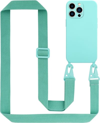 Cadorabo Mobiele telefoon ketting geschikt voor Apple iPhone 14 PRO in LIQUID TURKOOIS - Silicone beschermhoes met lengte verstelbare koord riem