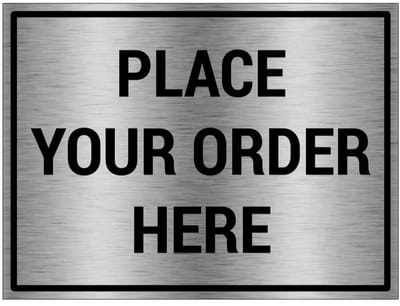 Place your order here bord - gecoat brushed aluminium | 20 x 15 cm