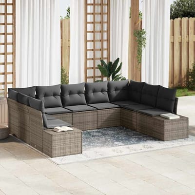 vidaXL Tuinbankenset 9 st 8-Aantal zitplaatsen Grijs Polyrattan