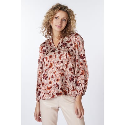 EsQualo Blouse V-neck Autumn Flower Print Print Maat: 36 | Longsleeves Outlet | Dames | Beige