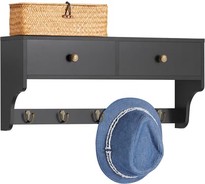 SoBuy FRG178-SCH Wandkapstok - Zwart Houten met Laden & Plank