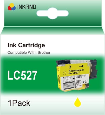 INKFIND LC527 Geel inktcartridge compatibel met Brother LC527 LC-527 Geel geschikt voor Brother MFC-J4350DW/J4550DW - 1-pack Geel