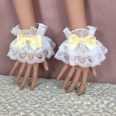 Manchettes et poignets en dentelle à volants multicolores, accessoires de cosplay pour demoiselle d'honneur, adaptés aux fêtes de mariage jaune
