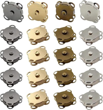 Magnetische Sluitzakken, Set van 20, 14 mm, Magnetische Knopen voor Naaiwerk, 4 Kleuren, Metaal Magneten, Drukknopen met Naaiopeningen voor Tassen, Kleding en Creatieve Projecten