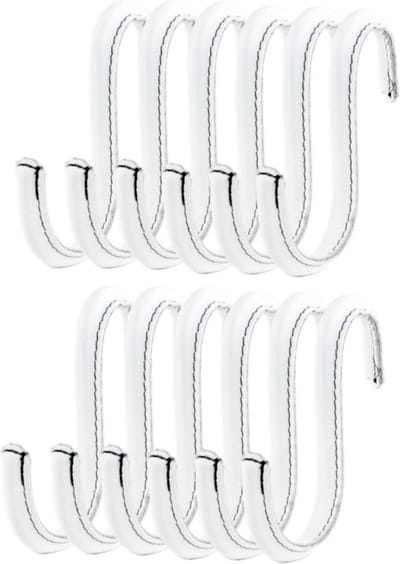 Brute Strength - Leren S-haken - Wit - 12 stuks - Kledinghaak – Leer - kapstokhaak - Ophanghaken – handdoekhaakjes