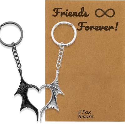 BFF Sleutelhanger voor 2 ' Friends Forever' - Vleugels Hart - Sleutelhanger set op Cadeau Kaartje - Zilverkleurig & Zwart - Vriendschap Symbool - Pax Amare