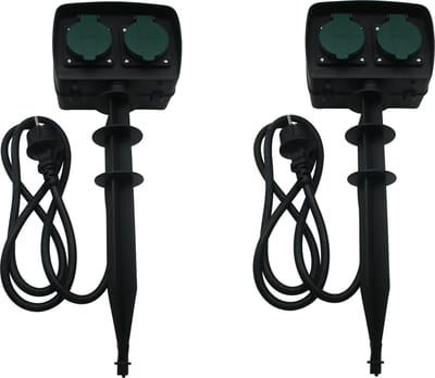 Benson tuinstekkerdoos / tuincontactdozen op spies - 2x - met timer - tijdschakelaar - IP44 spatwaterdicht - 1.5 meter