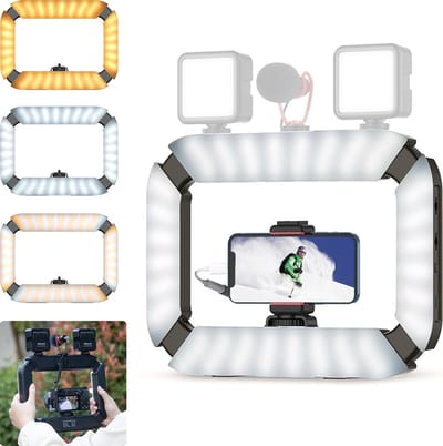 Ulanzi U200 Ringlamp Video Rig - met telefoonhouder en ingebouwde powerbank - 8000mAh - Cold shoe-aansluitingen - Universeel tot 8,2cm breed - Zwart