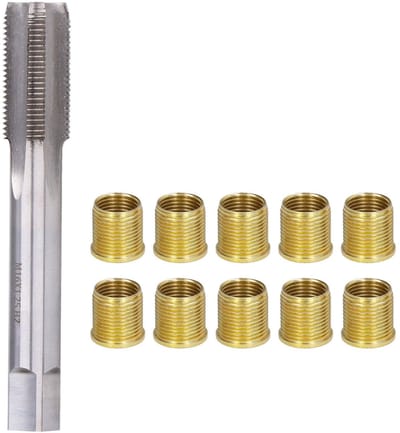 Dailygoods- Draadreparatieset met 10 Stuks - M14 X 1,25 Draadinzetstukken - M16 X 1,25 Draadkraan - Snelstaal Draadtap - Geschikt voor Benzinemotoren - Hittebestendig - Bougietap