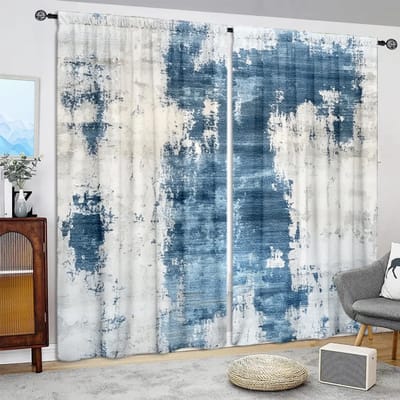2 stuks Blauwgroen Geometrisch Bedrukt Gordijn voor Huisdecoratie - Tunnel voor Roede Raambekleding voor Slaapkamer, Kantoor, Keuken 52.5cmX116cm X 2pcs gray