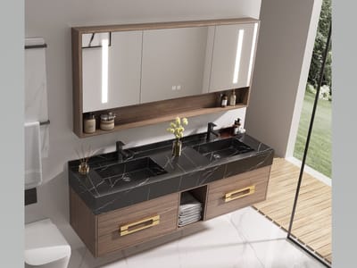 Haviklux Badkamermeubel - 2 persoons - 120 cm - Donker hout decor - Complete set incl. kranen