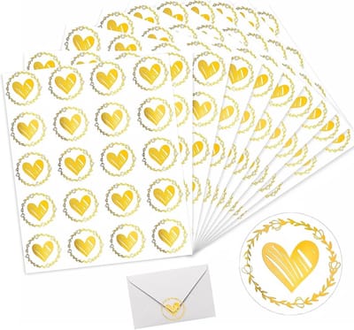 10x Grote Gouden Hart Stickers - Zelfklevend voor Kaarten, Enveloppen en Decoratie