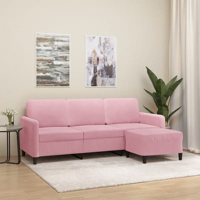 vidaXL - Driezitsbank - met - voetenbank - 180 - cm - fluweel - roze