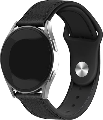 Strap-it bandje leer - leren / siliconen hybrid bandje geschikt voor Samsung Galaxy Watch 7 (40 & 44mm) / Galaxy Watch 6 (Classic) / Watch 5 / 5 Pro / Watch 4 / 4 Classic / Watch FE - horlogeband voor Galaxy Watch 4-5-6 alle varianten - zwart