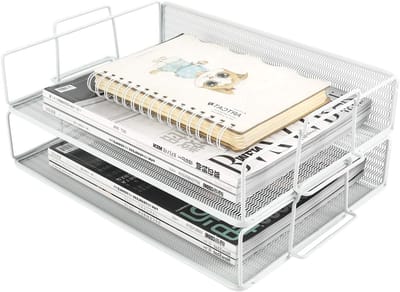 2-laagse A4 Mesh stapelbare bureau-organizer voor documenten, tijdschriften en papieropslag, wit