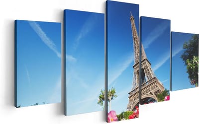 Artaza Canvas Schilderij Vijfluik Eiffeltoren In Parijs Met Bloemen - 100x50 - Foto Op Canvas - Canvas Print