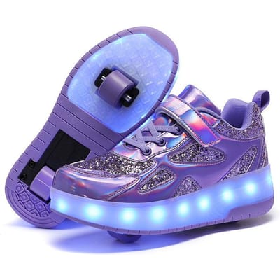 Wegloopplankjes Nieuwe Dubbele Wielen Verwijderbaar Verborgen Opladen Kinderen Lichtgevende Rolschaatsen met Verlichting 28