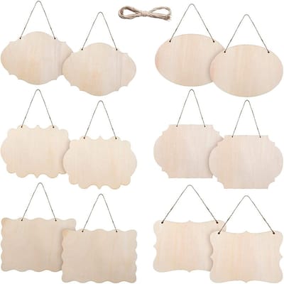 Dailygoods- Houten Borden 12 Stuks - Onbeschilderd - DIY Tekenen/Schrijven - Versieren - Houten Borderrand - Opknoping - Houten Teken