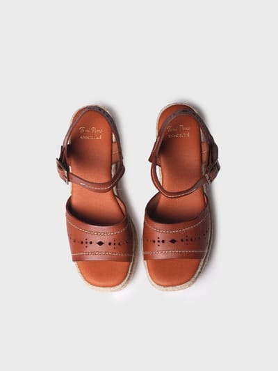 Dames leren espadrille met hoge sleehak | HAIDE