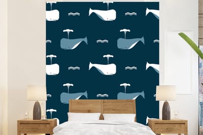 Behang - Fotobehang Patronen - Walvis - Water - Kindje - Jongens - Kinderen - Kids - Breedte 225 cm x hoogte 280 cm