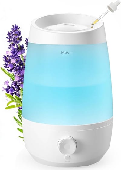 Luchtbevochtiger, 2,5L Luchtbevochtiger Kamer, 250 ml/u, 25H Diffuser van essentiële oliën, Automatisch stoppen, 25 dB stille voor baby's en planten, Wit