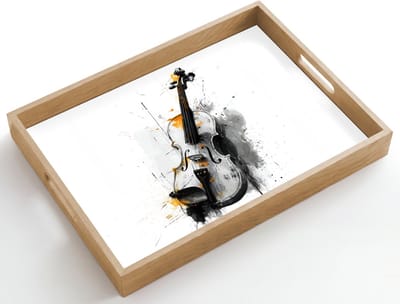 Dienblad hout 50x35 cm - Schootdienblad - Viool - Oranje - Zwart - Penseelstreken - Borrelplank rechthoek - Plateau dienbladen
