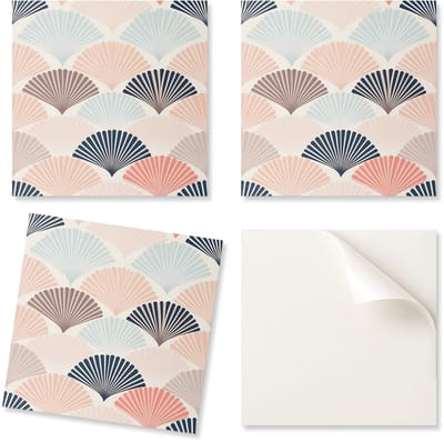 Zelfklevende vinyltegels met decoratieve print in een waaiervormig golfpatroon, 20x20x20 cm