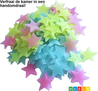 *** 100 stuks Roze, Blauw en Geel Glow-in-the-Dark Sterren - van Heble® ***