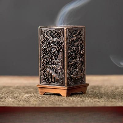 Vierkante verticale wierookbrander, klein, Xiangyun legering wierookhouder, aromatherapie voor binnen, ornament, Chinese pruim wierookbranders