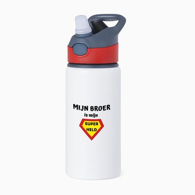 Hacebo® - mijn broer is mijn superheld waterfles met rietje rood - Broer - super broer - verjaardag - cadeautje voor broer - broer artikelen - kado - geschenk - water fles - 650ML