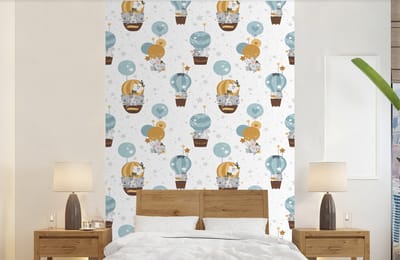 Behang - Fotobehang Jongens - Patronen - Luchtballon - Kinderen - Breedte 140 cm x hoogte 220 cm