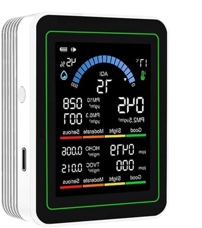 Luchtkwaliteit Meter - Binnenlucht Monitor - Luchtkwaliteit Testen - Parameter Vergelijking - Compact Ontwerp - Wit