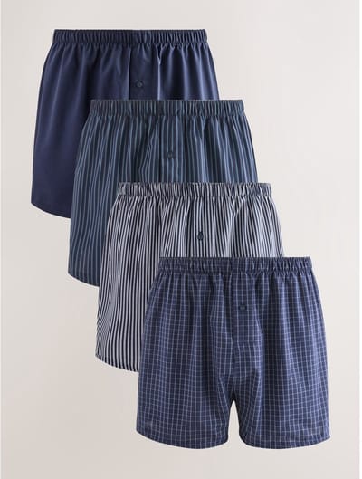 Next - Heren - Set van 4 geweven boxershorts - Blauw