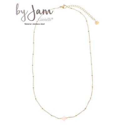By Jam - ketting clover champagne - stainless steel - edelsteen - 14 karaat goud - kadotip