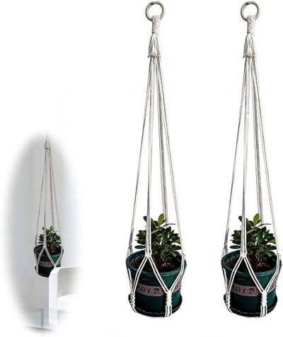 Hangmanden Set van 2 - Natuurlijke Kleur - Handgemaakt van Katoen - Voor Planten Binnen en Buiten