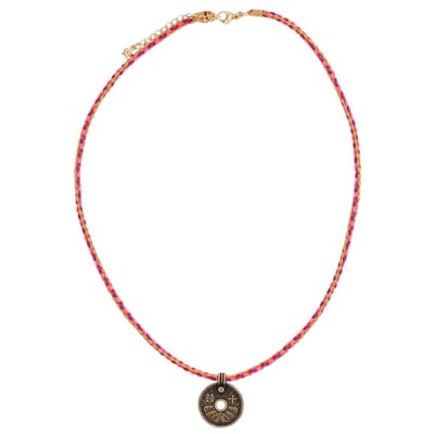 Ketting tibetan amulet pink