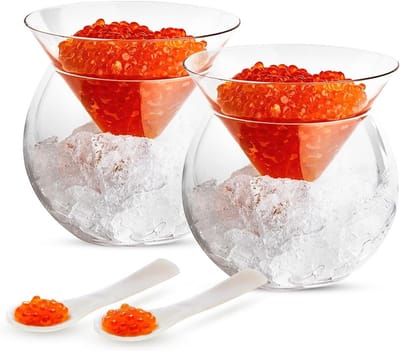 Glazen Caviar Server Set met IJshouder voor Garnalen en Cocktails