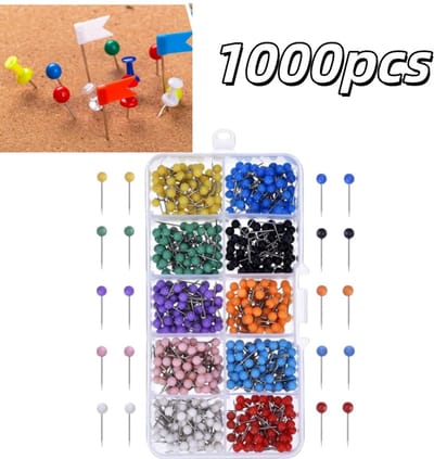 1000 stuks - Meerkleurige kleine punaises - Ronde antislipkralen - Punaises voor kaartmarkering - Decoratieve punaises voor op kantoor - 15*4 mm - Geschikt voor prikborden en bulletinborden - Gekleurd