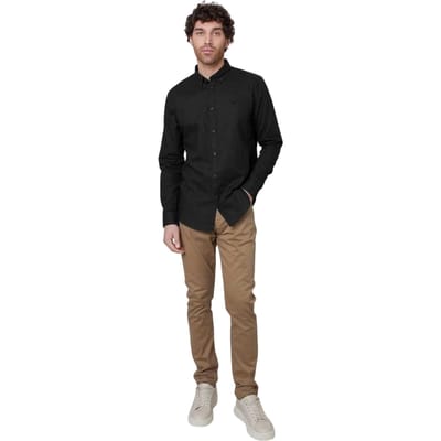 Threadbare Herenoverhemd met knopen, standaardpasvorm (Zwart)