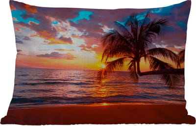 Buitenkussens - Tuin - Palm - Zonsondergang - Strand - Zee - Horizon - 50x30 cm