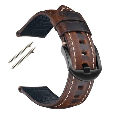 Vintage horlogeband universeel 22mm lederen band donkerbruin - zwarte gesp